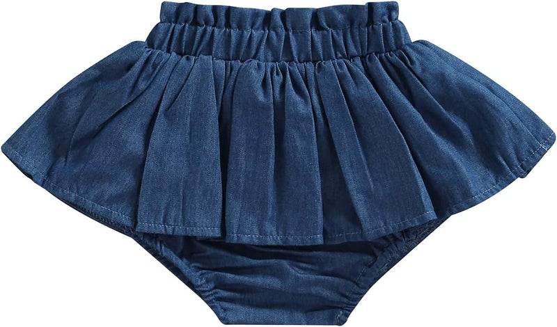 Licupiee Baby Girls Denim Skorts Solid Color Pleated Shorts Summer Fall Clothes Layered Ruffle Skirts Bottoms - Image 1